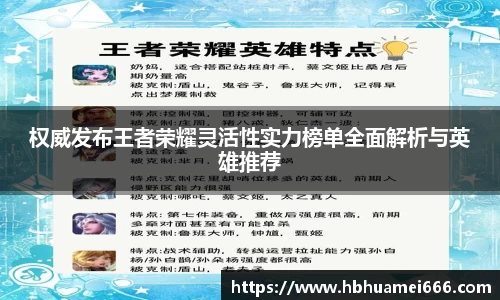 权威发布王者荣耀灵活性实力榜单全面解析与英雄推荐